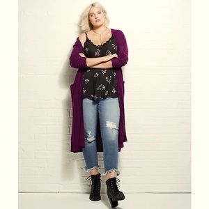 TORRID PURPLE CABLE KNIT DUSTER SWEATER